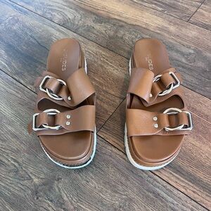 J/SLIDES Women's Tan Buckle Sandals